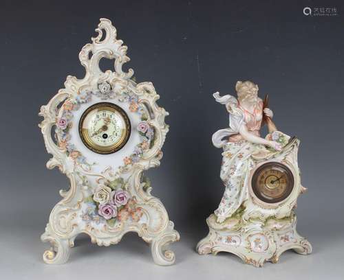 A Karl Ens Thuringian porcelain timepiece, early 20th centur...