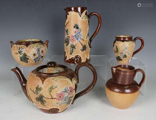 A Doulton Lambeth stoneware Slater's Patent three-piece tea ...