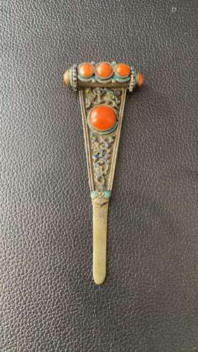 CORAL INSET SILVER ENAMELED HEADDRESS