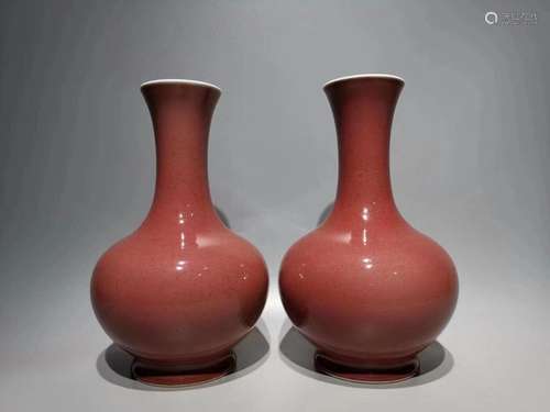 MONOCHROME COWPEA RED GLAZED VASE, PAIR