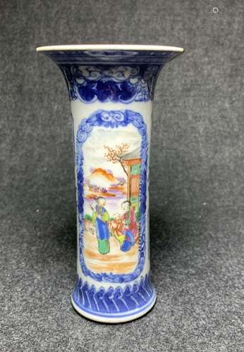 BLUE AND WHITE FAMILLE ROSE GU VASE