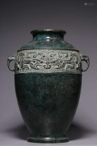 DOUBLE-EAR TAOTIE-MOTIF BRONZE VASE