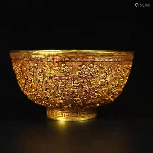 GILT BRONZE 'KIDS-PLAYING' BOWL