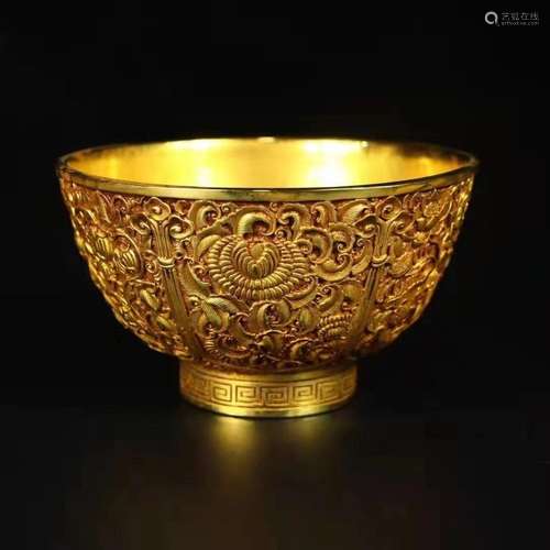 GILT BRONZE ENGRAVED FLORAL BOWL