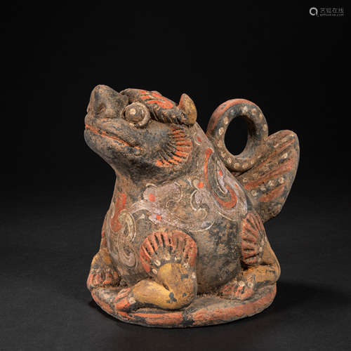 Han Dynasty Black Pottery Painted Town Tomb Beast; H.16cm; W...