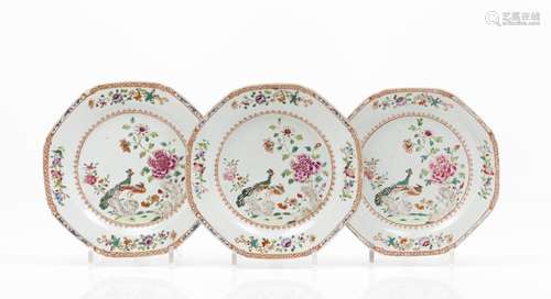 A set of three octagonal plates