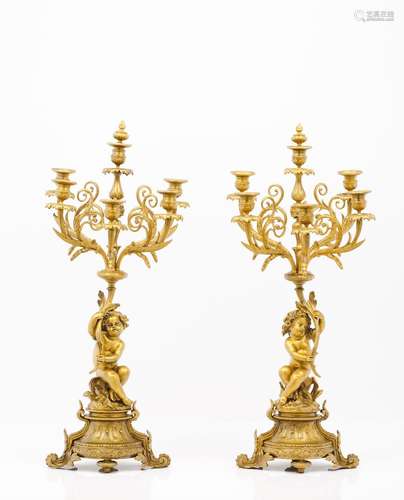 A pair of Louis XV style six branch candelabra