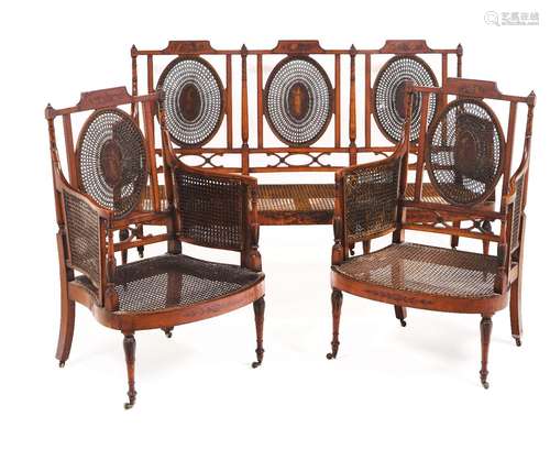 A George III settee and pair of bergères