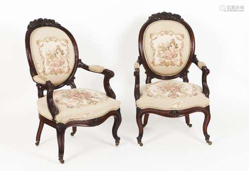 A pair of Napoleon III fauteuils<br />