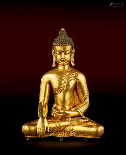 17世紀 銅鎏金釋迦牟尼佛像