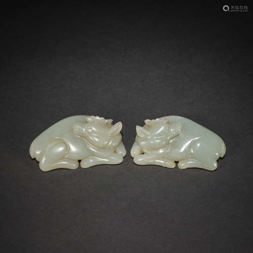 A pair of jade bulls,Qing dynasty