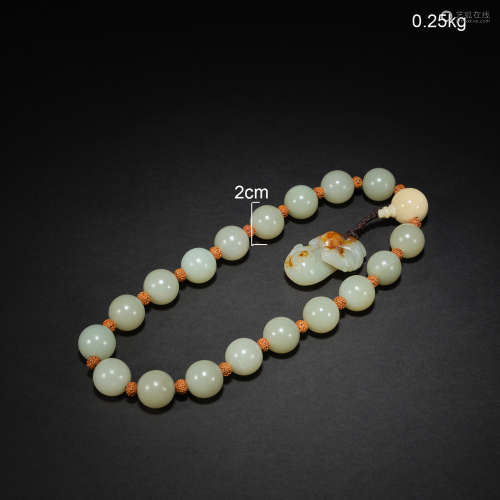 An jade beads rosary with a jade horse pendant , Qing dynast...