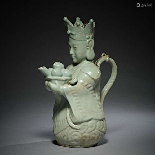 A Yaozhou celadon 'figure' pot ,Song dynasty
