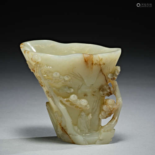 A jade 'immortal under the pine tree' libation cup ,Qing dyn...
