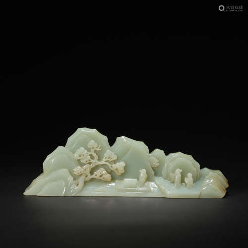 A celadon jade 'visiting scholar' mountain ,Qing dynasty