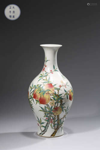 A  famille-rose 'longevity peaches' vase ,Yongzheng mark,Qin...