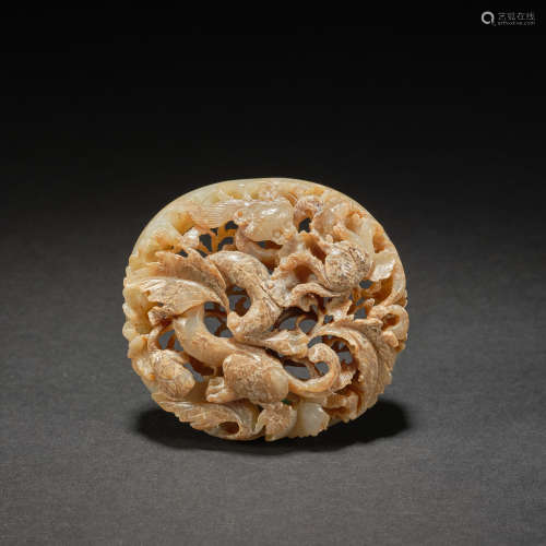 A jade reticulated 'Chilong' belt buckle, Yuan dynasty