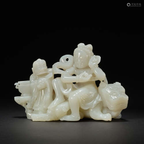 A white jade Manjushri,Qing dynasty