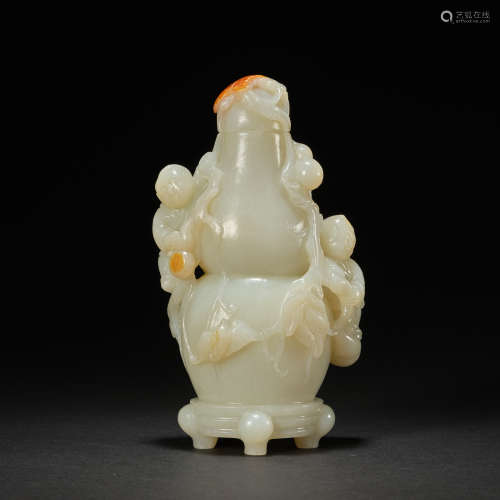 A white jade 'boys' gourd-shaped vase and cover ,Qing dynast...