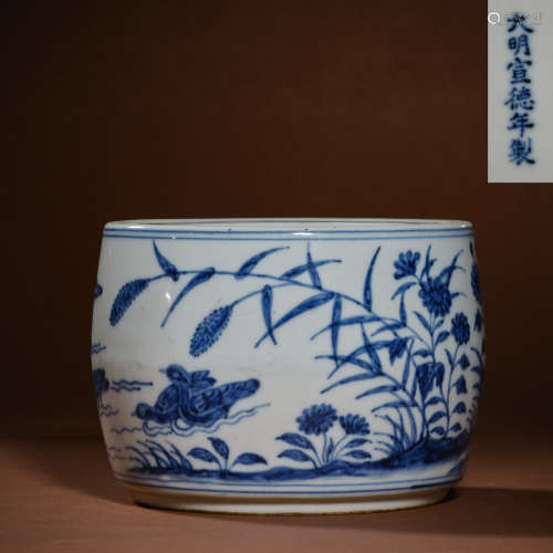 A blue and white crickets jar,mark and period of Xuande,Ming...