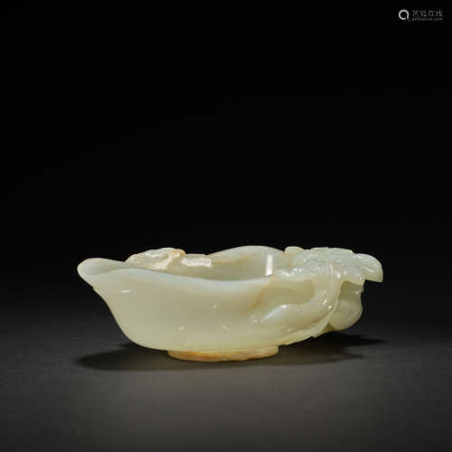 An white jade 'three Chilong' libation cup, Qing dynasty