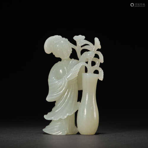 A jade 'fairy and vases' carving,Qing dynasty