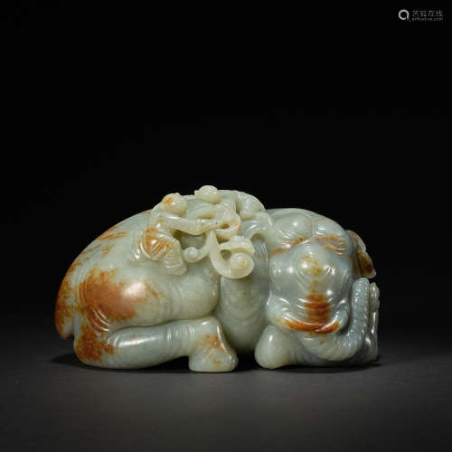 A  jade 'elephant and boys' group, Qing dynasty