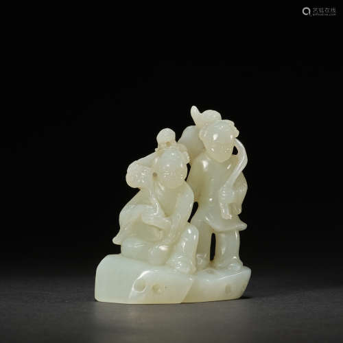A white jade 'two gods' carving，Qing dynasty