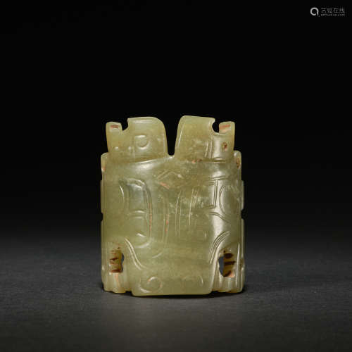 A jade mask carving,Warring States