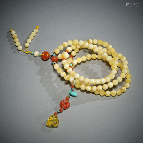 Natural amber beads necklace,108 amber beads with several ag...