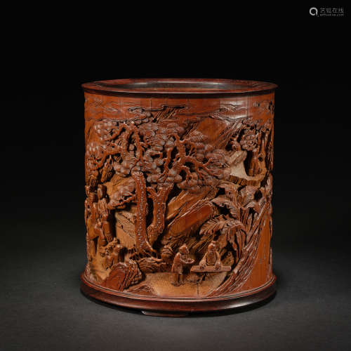 A carved bamboo 'figural' brushpot ,Qing dynasty