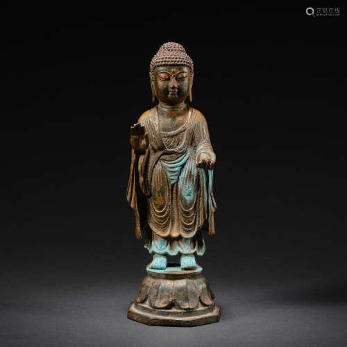 A copper standing figure of Buddha, Qing dynasty