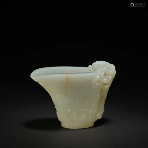 An white jade 'Chilong' libation cup, Qing dynasty