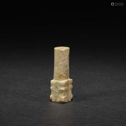 A calcified jade tube,Warring States