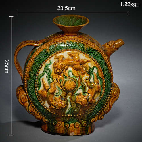 A sancai-glazed 'lions' ewer, Liao dynasty