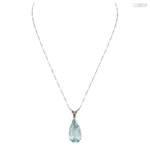 Art Déco feines Collier mit Aquamarin von 19 ct und Diamante...