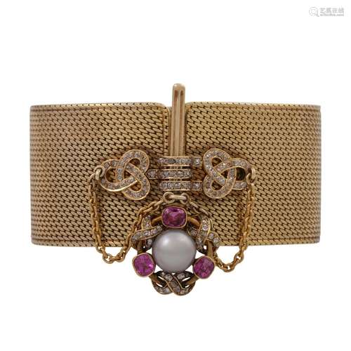 Armband mit Steckschließe und Diamanten im Alt- und Rosensch...