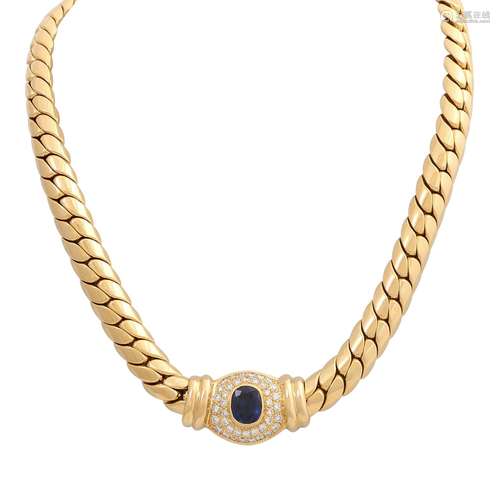 Collier mit feinem Saphir und Brillanten von ca. 1,3 ct,