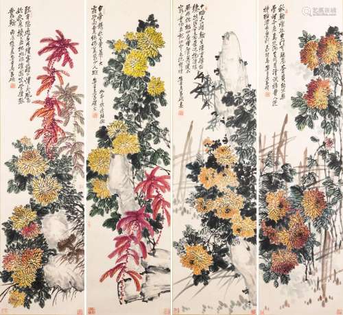 Wu Changshuo (1844-1927) Four Hanging Scroll,