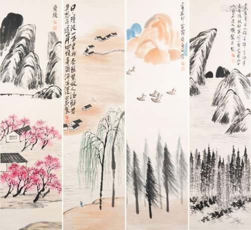 Qi Baishi (1864-1957) Four Hanging Scrolls,