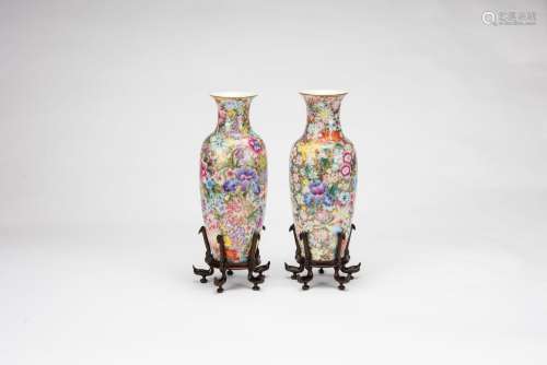 Late Qing/Republic-A Pair Of Famille-Glazed "Flowers&qu...