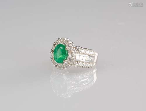 Ladies 14K White Gold Fancy Emerald Mounted With 42 Diamond ...