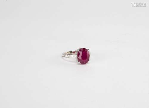 Certif ied 2.75 Ctw Ruby And Diamond Ring 14K White Gold