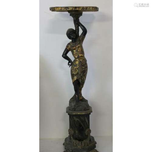 Ebonized Carved & Painted Blackamoor Pedestal