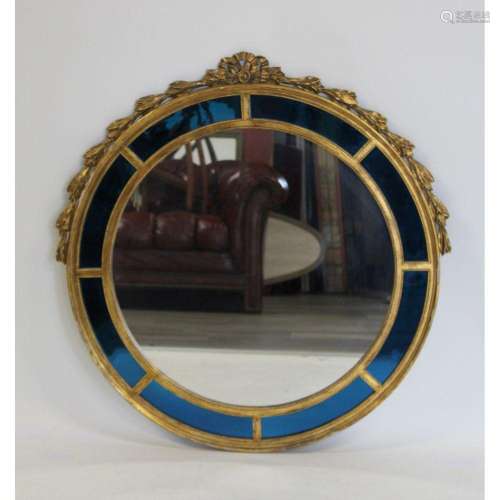 An Art Deco Carved & Giltwood Mirror with Cobalt