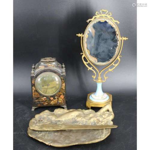 Sevres Mirror, Clock & Bronze Tray & Letter Opener