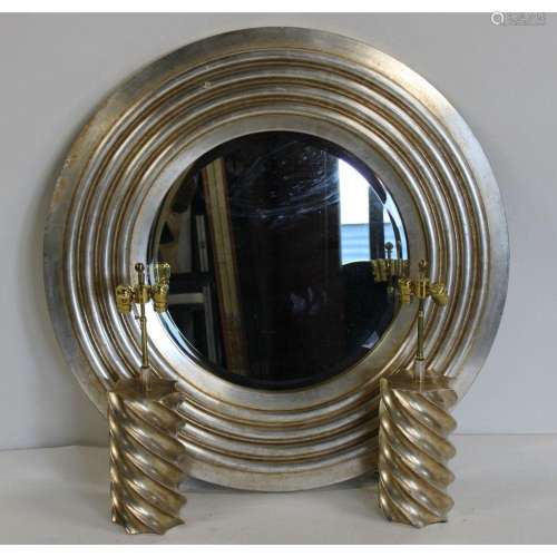 Vintage Sgnd Silvergilt Wood Bulls Eye Mirror and