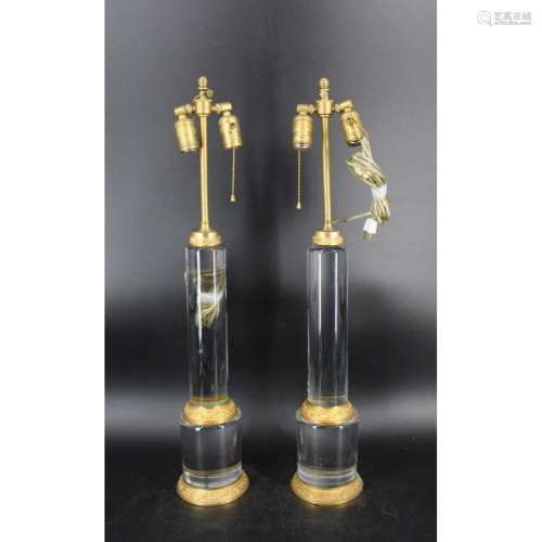 An Art Deco Pair Of Bronze Mounted Solid Glass