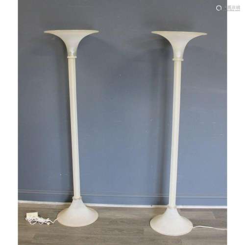 A Vintage Pair Of Italian Frosted Glass Torchiere
