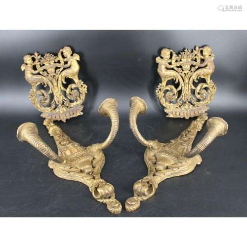 An Antique Pair Of Giltwood Sconces Together With